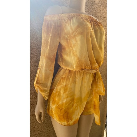 NEW! Yellow Tie Dye Off Shoulder Romper S Left - Picture 6 of 9